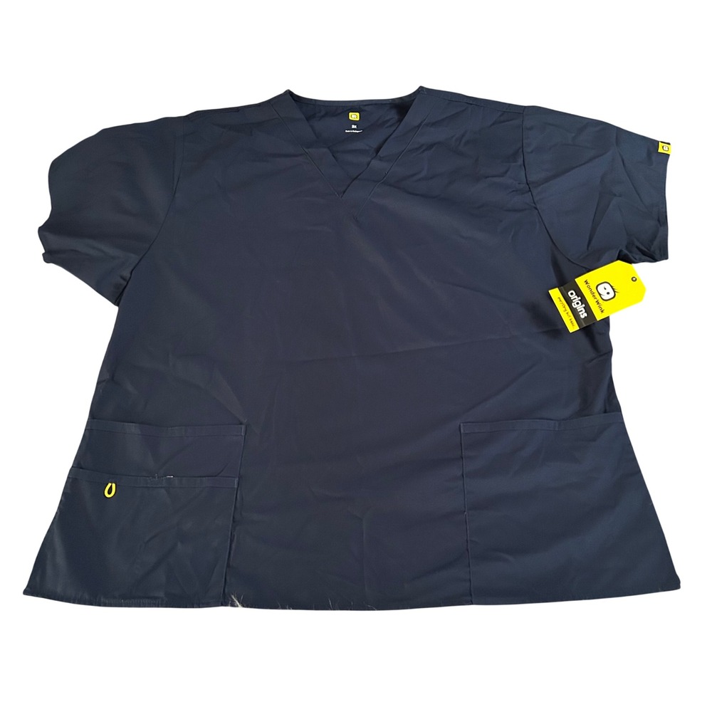 WonderWink Scrub Top Womens Size 3XL‎ Solid Blue Short Sleeve Work Shirt